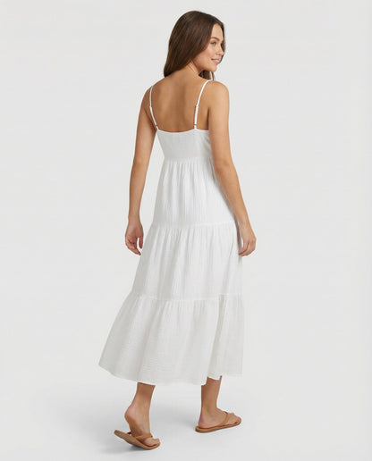 Damen Maxikleid Lang Rüschen Verstellbar Sommer