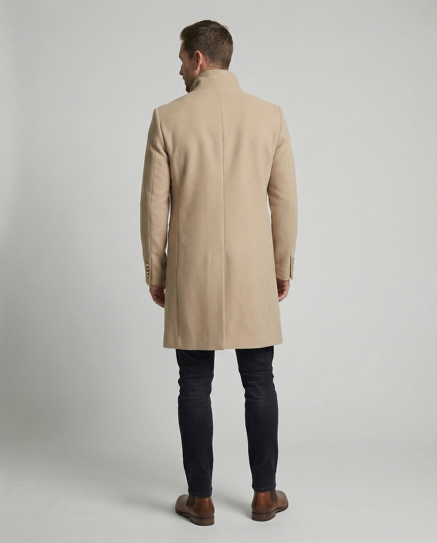 Männer Trenchcoat Eleganter Wollmantel Schwarz