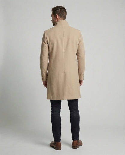 Männer Trenchcoat Eleganter Wollmantel Schwarz