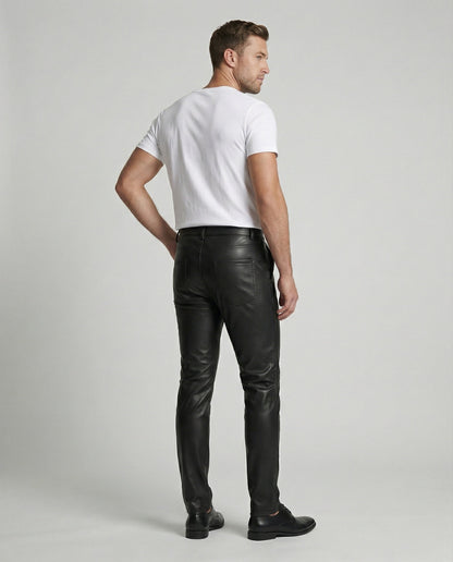 Herren Hose schmale Passform Kunstleder Schwarz