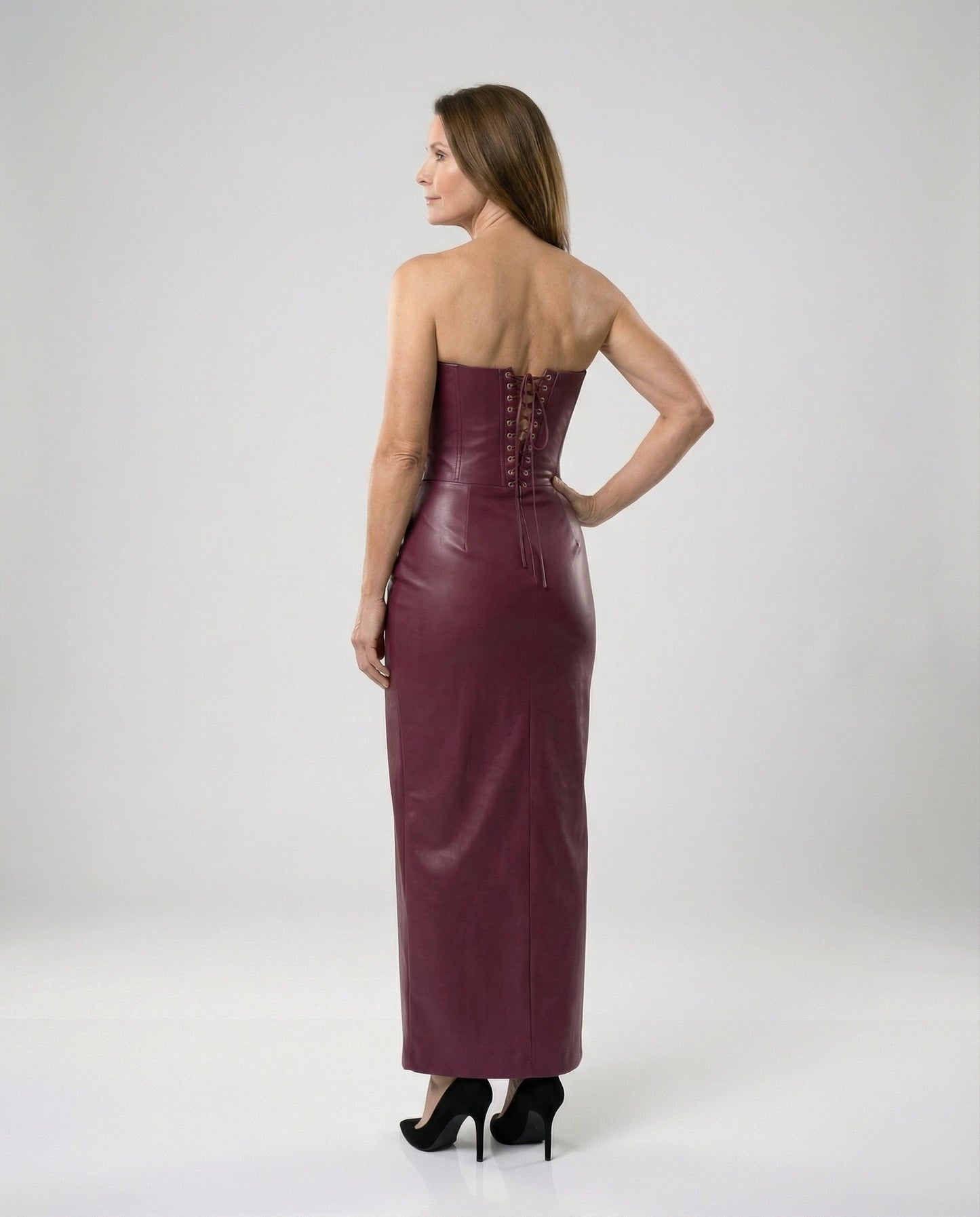 Lederkleid Damen Langärmlig Herz Ausschnitt Elegant