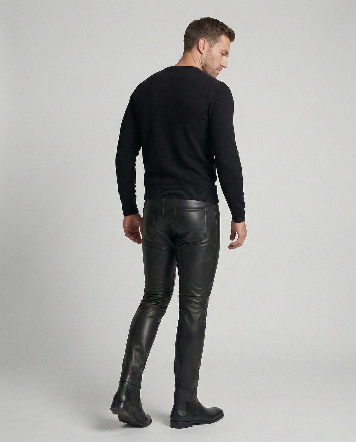 Herren Slimfit Hose aus Kunstleder Schwarz