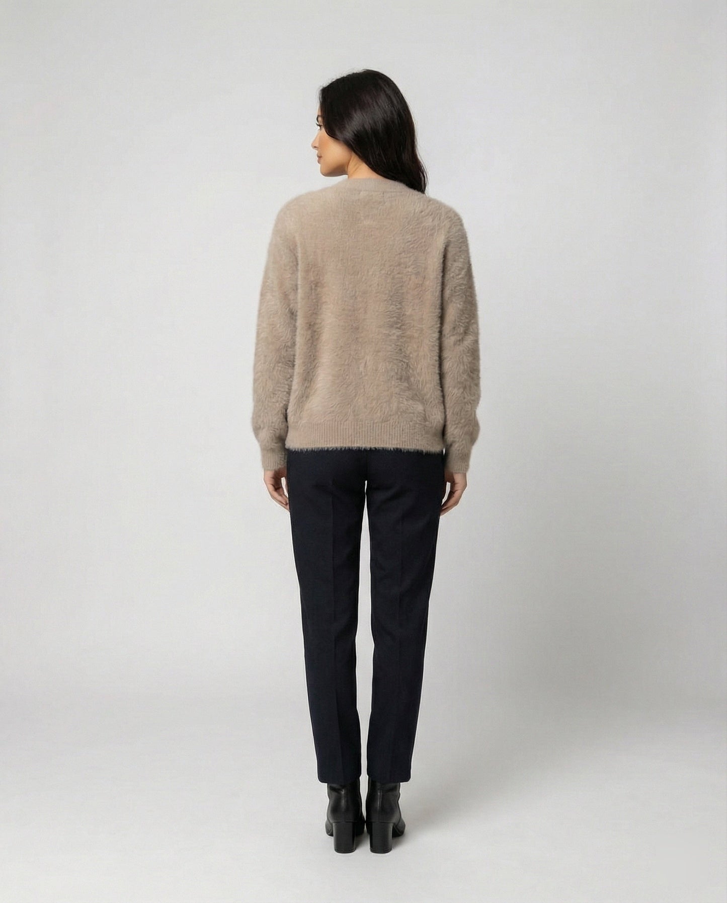 Damen Strickjacke Flauschig V-Ausschnitt Große Knöpfe
