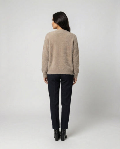 Damen Strickjacke Flauschig V-Ausschnitt Große Knöpfe