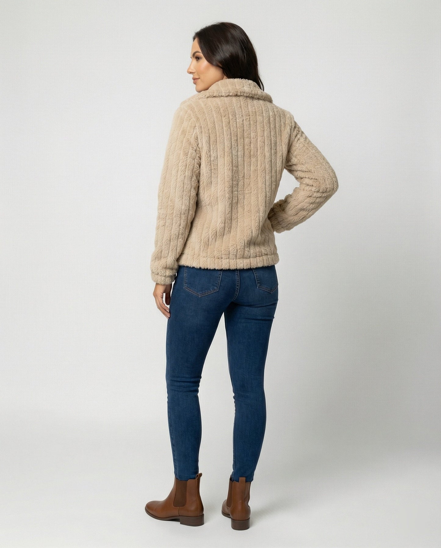 Teddyjacke Damen Stilvoll Kragen Modern