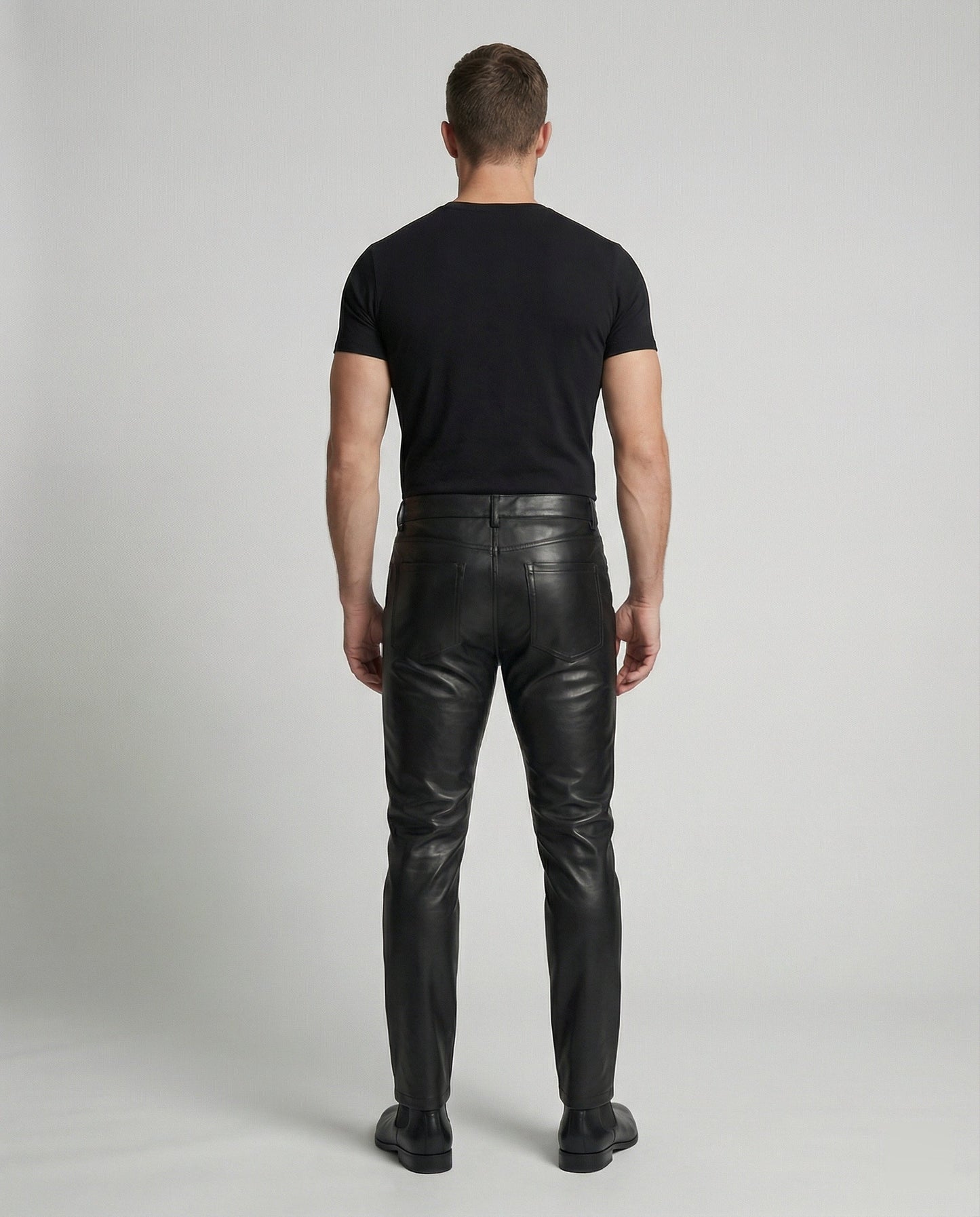 Herren Slimfit Hose Kunstleder Schwarz mit Taschen