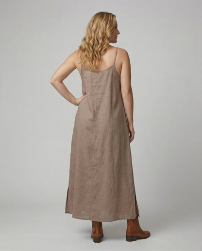 Damen Maxikleid V-Ausschnitt mit Taschen Sommerkleid Lang