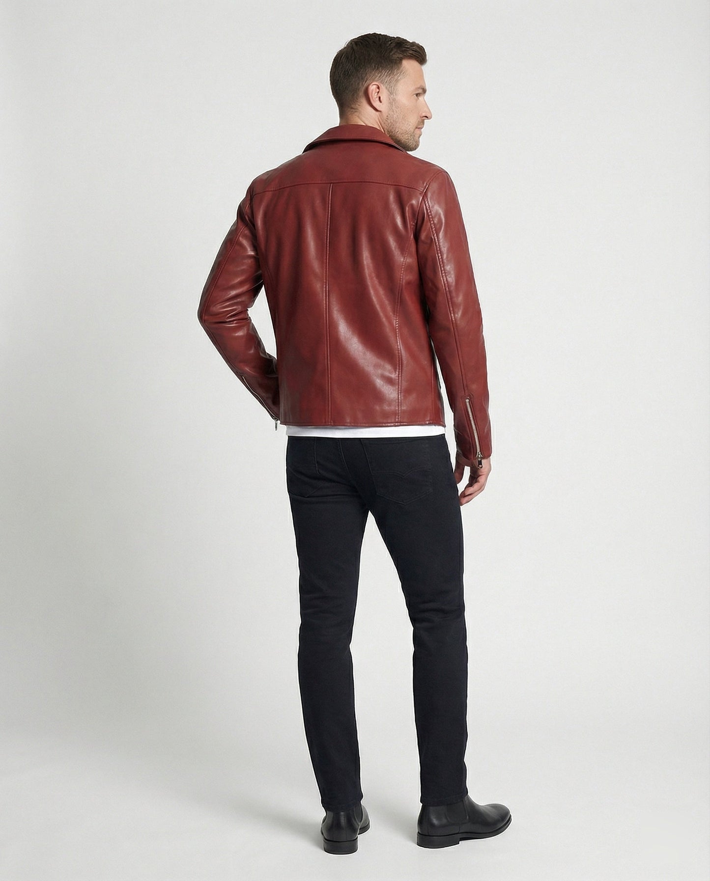 Lederjacke Herren Biker Style Schwarz Mit Nieten