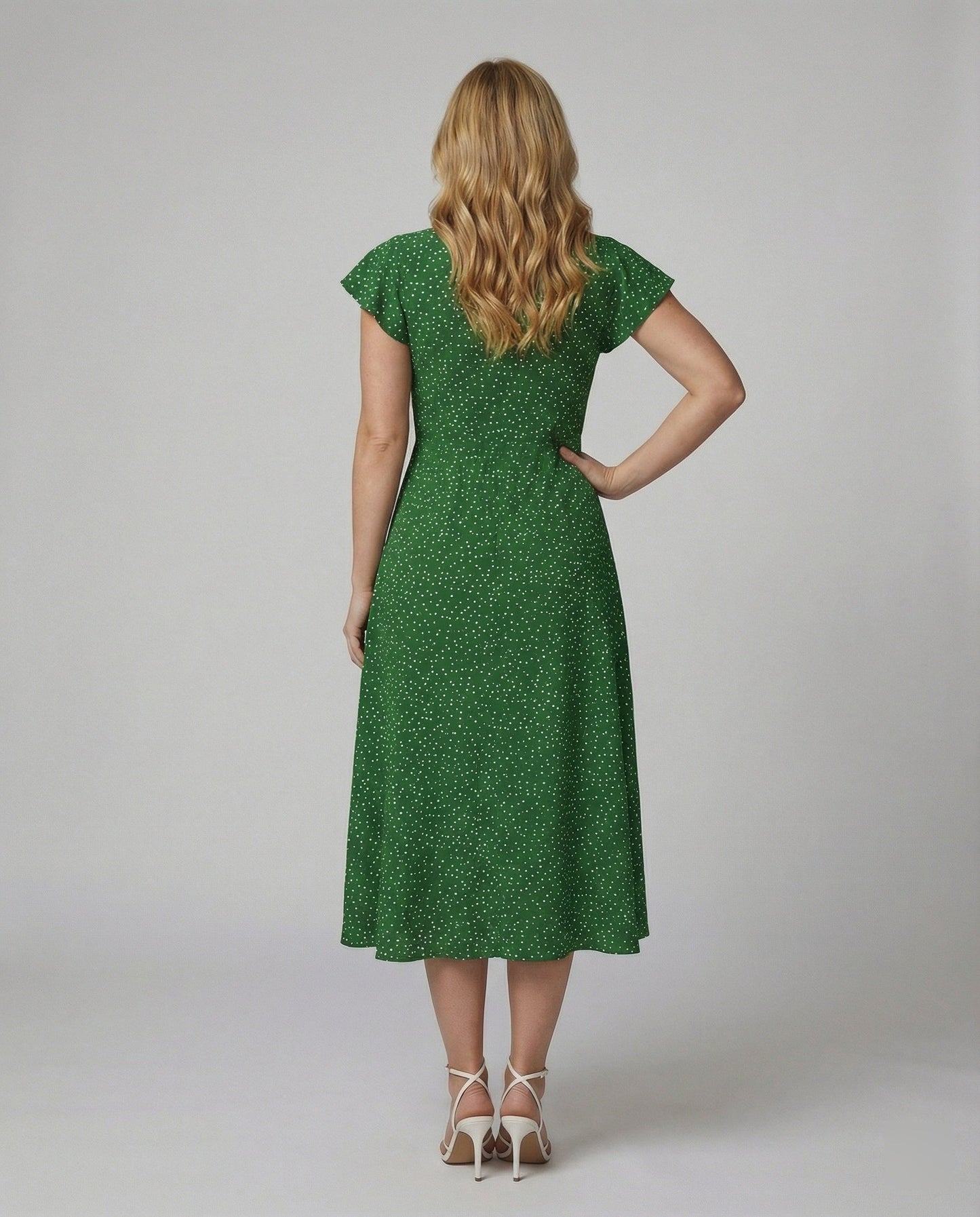 Damen Kleid Langarm mit Knöpfen und Puffärmeln Elegant
