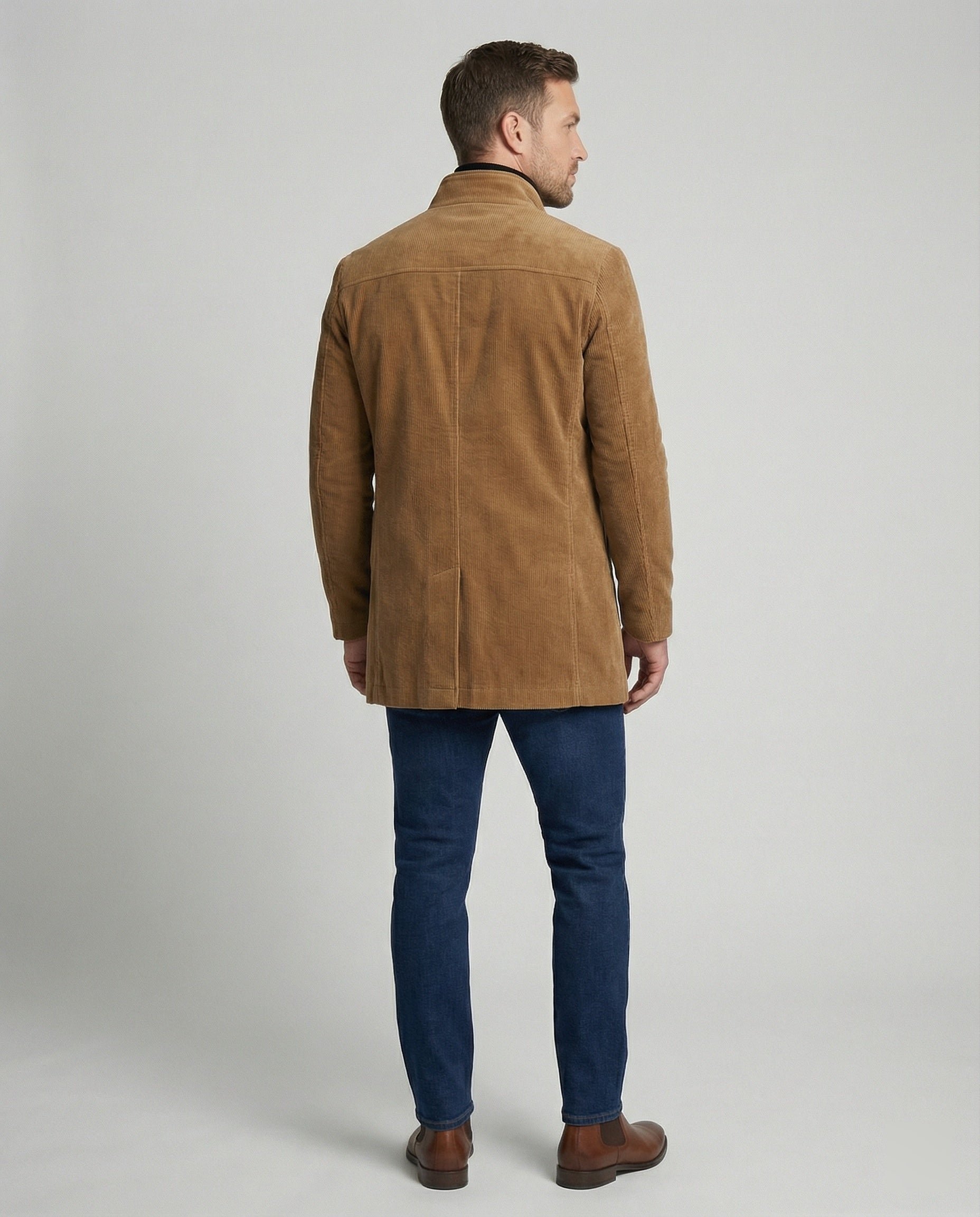 Herren Cordjacke Hochkragen Warm Oliven - BerlinGlamour