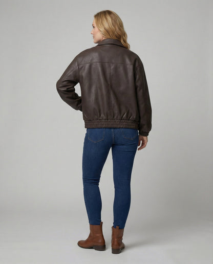 Damen Lederjacke Metallic Glanz Schwarz