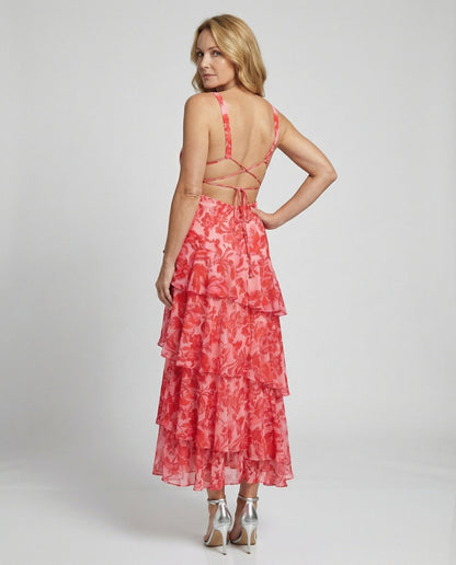 Weibliches Maxikleid Rüschen Tiefes Dekolleté