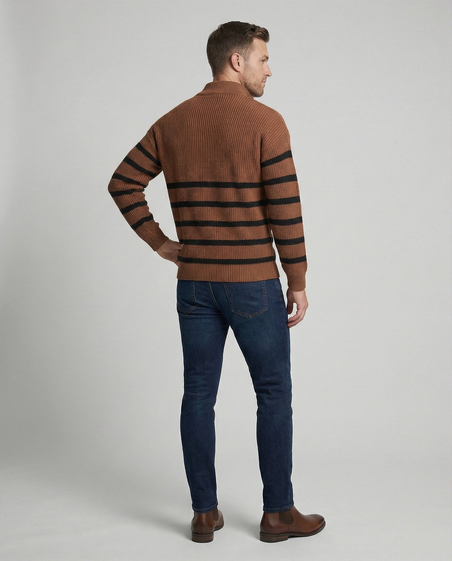 Herren Strickpullover Gestreift Modern mit Halbreißverschluss
