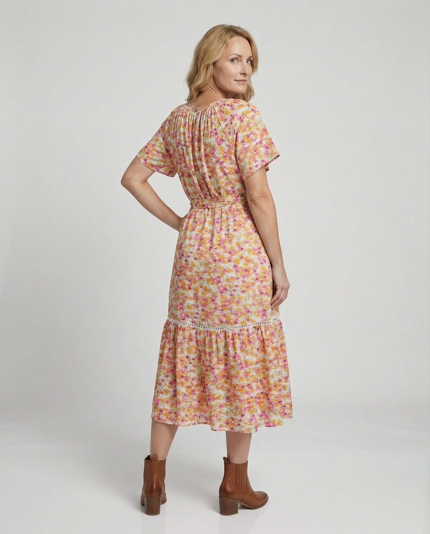 Damen Midi-Kleid Blumenmuster Sommerkleid Elegant