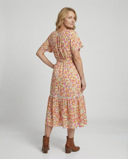 Damen Midi-Kleid Blumenmuster Sommerkleid Elegant