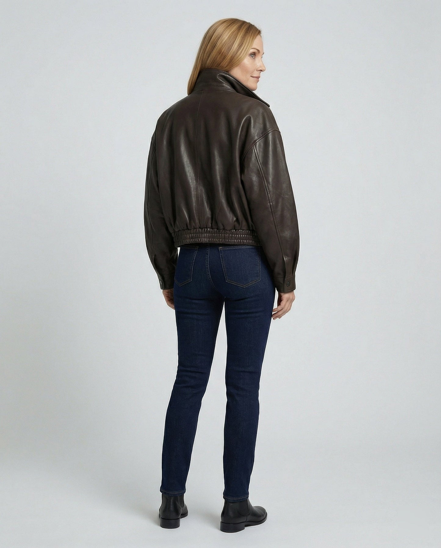 Damen Lederjacke Bikerstil Schwarz PU-Leder
