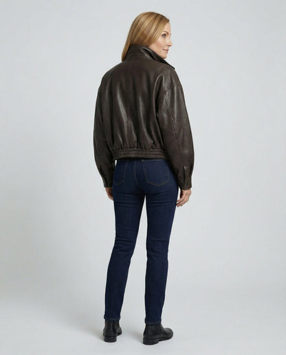 Damen Lederjacke Bikerstil Schwarz PU-Leder