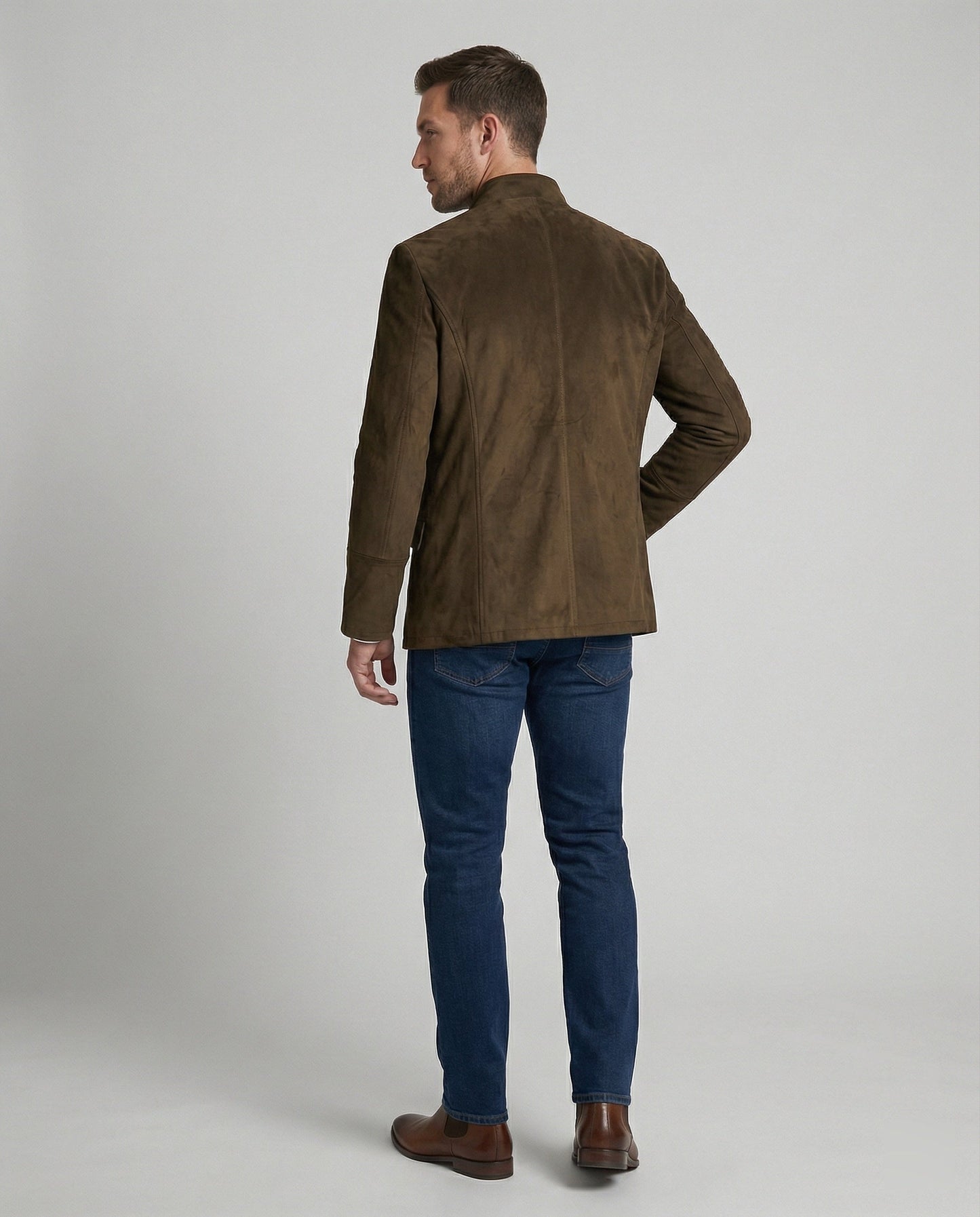 Herren Lederjacke Suede Optik mit Metallknöpfen