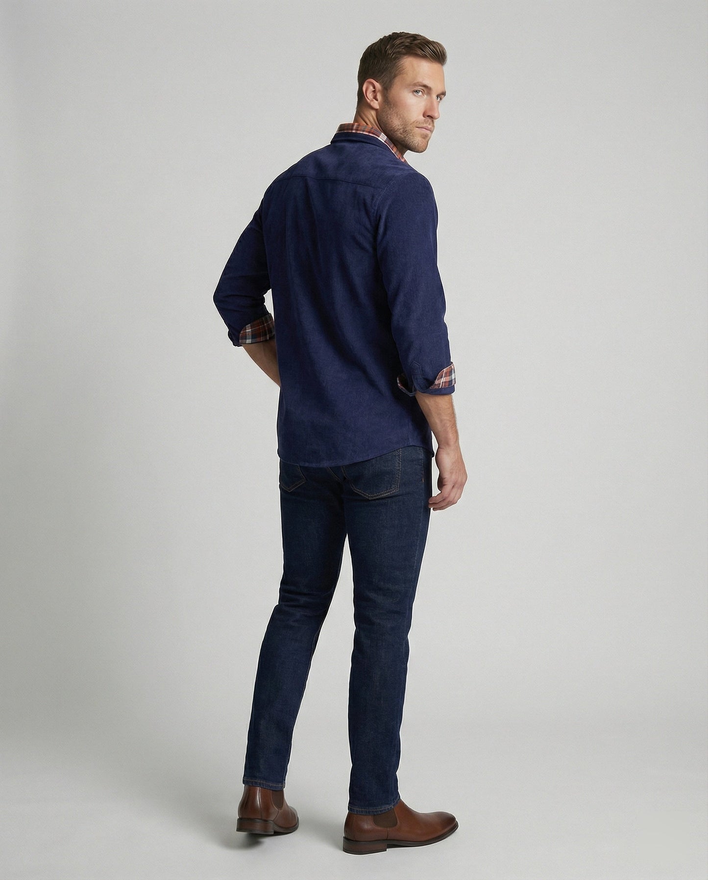Herren Cordhemd Karomuster Bequem Modern