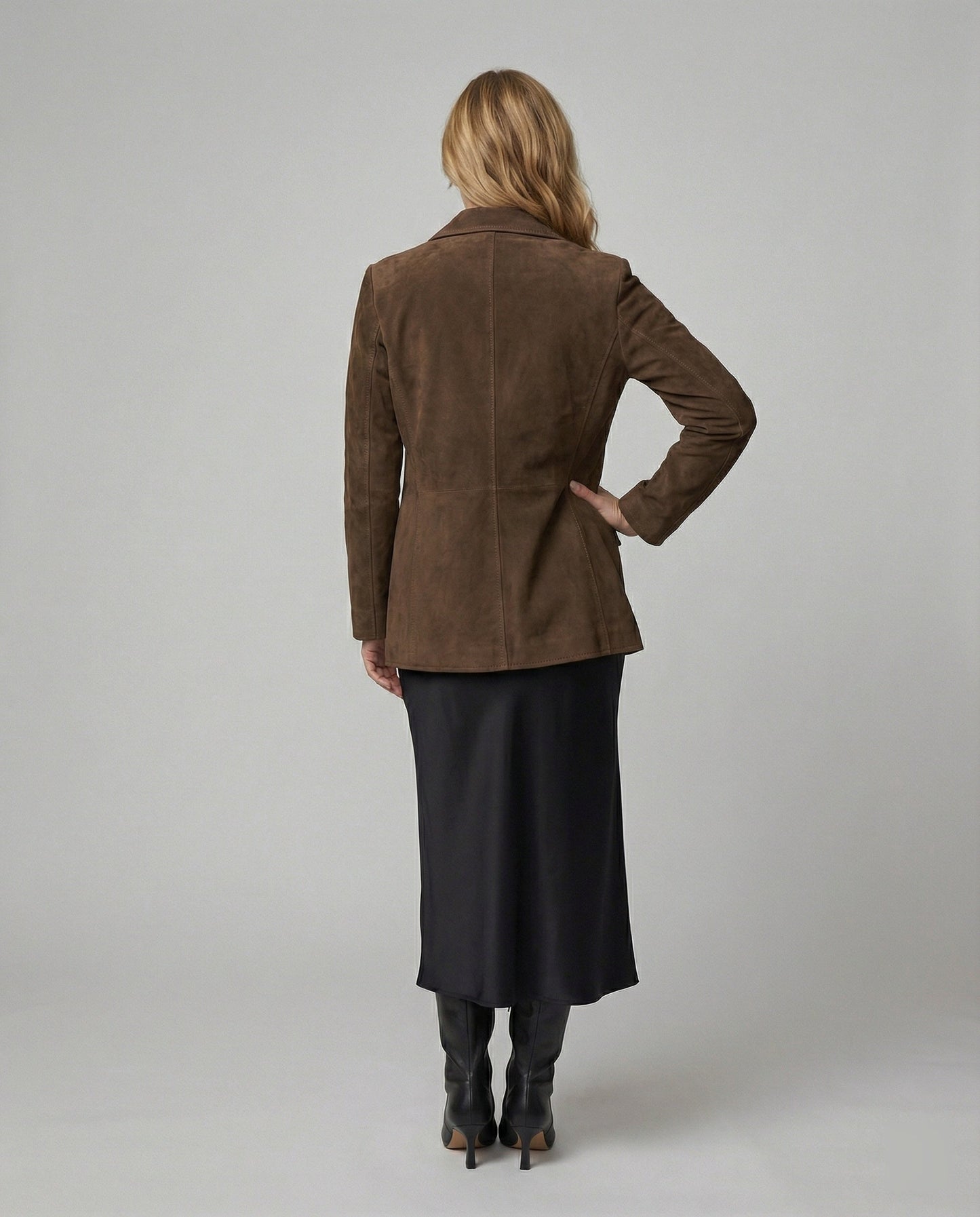 Leder Blazer Damen Wildleder Elegant Schwarz
