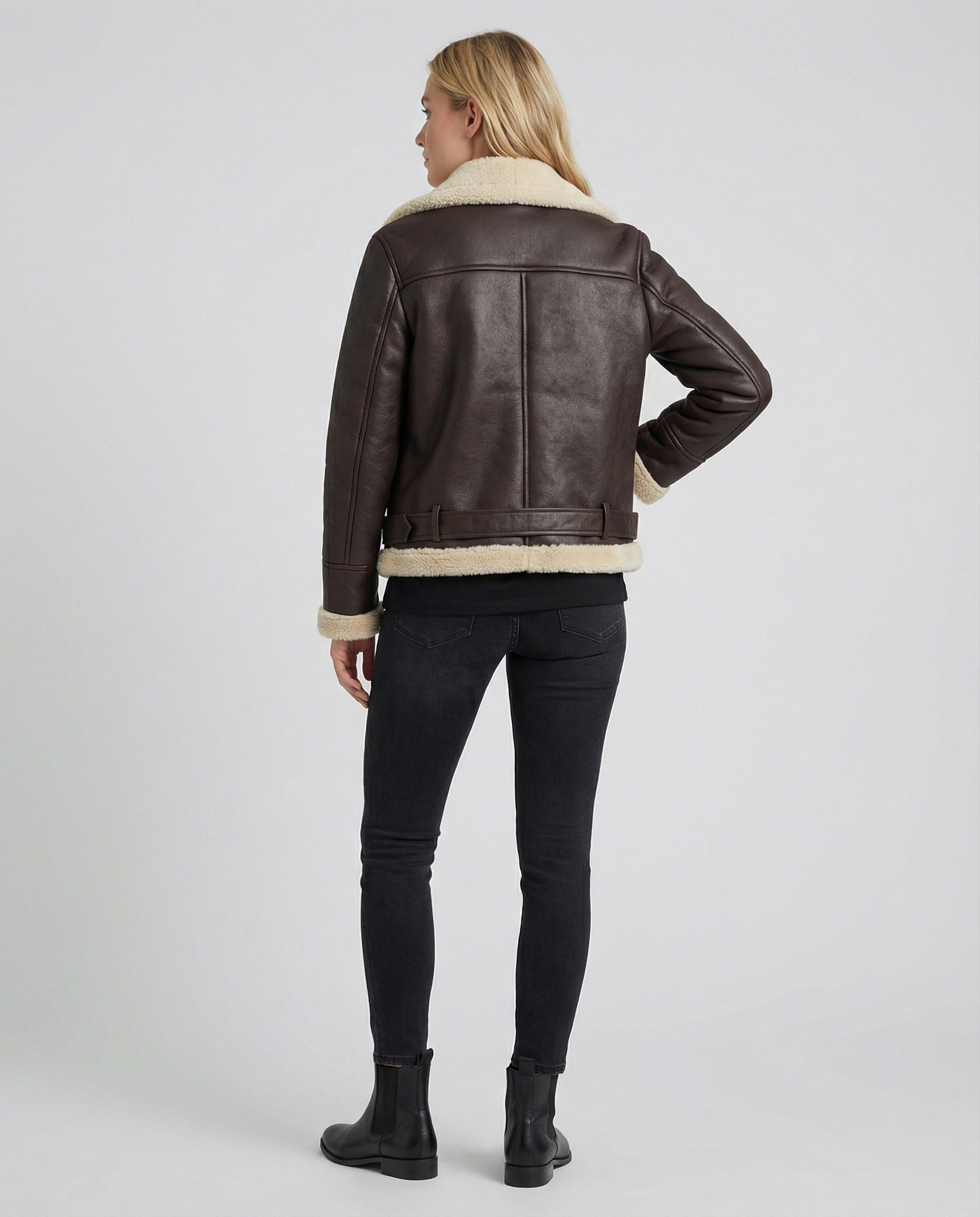 Lederjacke Damen Kunstleder Schwarz mit Fellkragen