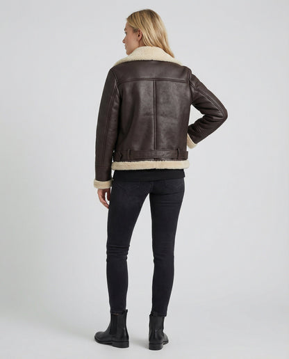 Lederjacke Damen Kunstleder Schwarz mit Fellkragen
