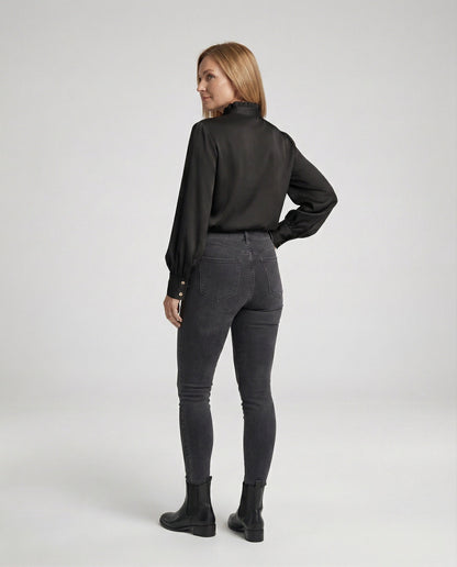 Elegante Damenbluse Rüschenkragen Blumenmuster