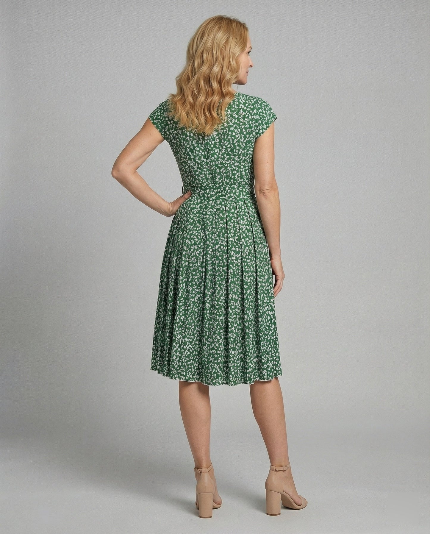 Damen Midi Kleid mit Gürtel Verschnürung
