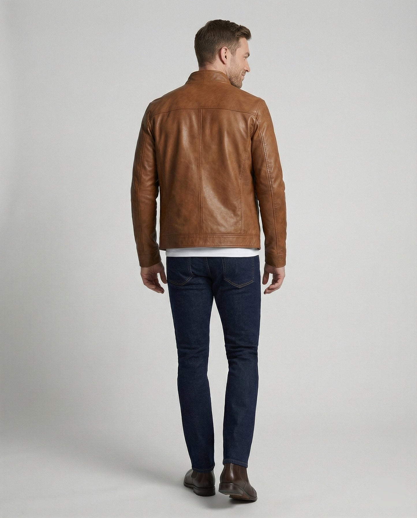 Lederjacke Herren Modern Stehkragen Schwarz
