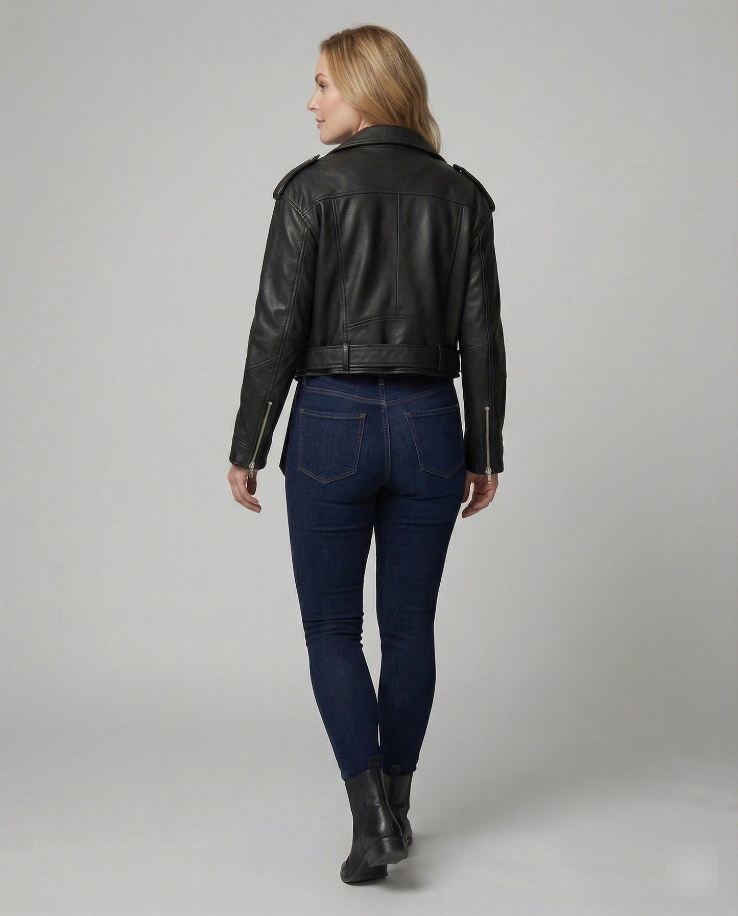 Damen Bikerjacke Leder Optik Tailliert Geschnitten