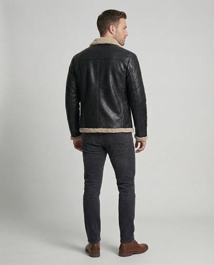 Herren Lederjacke Warm Innenfutter Kunstleder Schwarz
