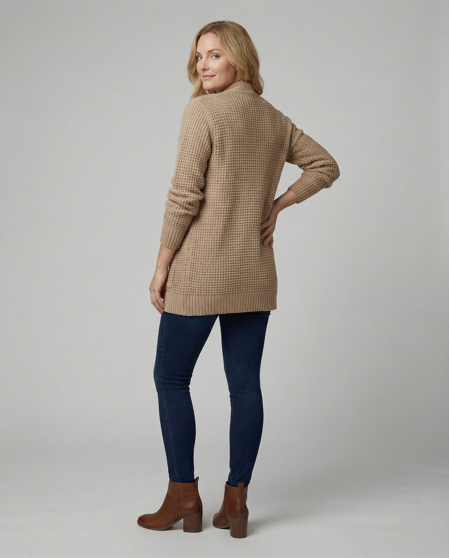 Strickjacke Weich Lange Ärmel Offen Vorne Mit Taschen