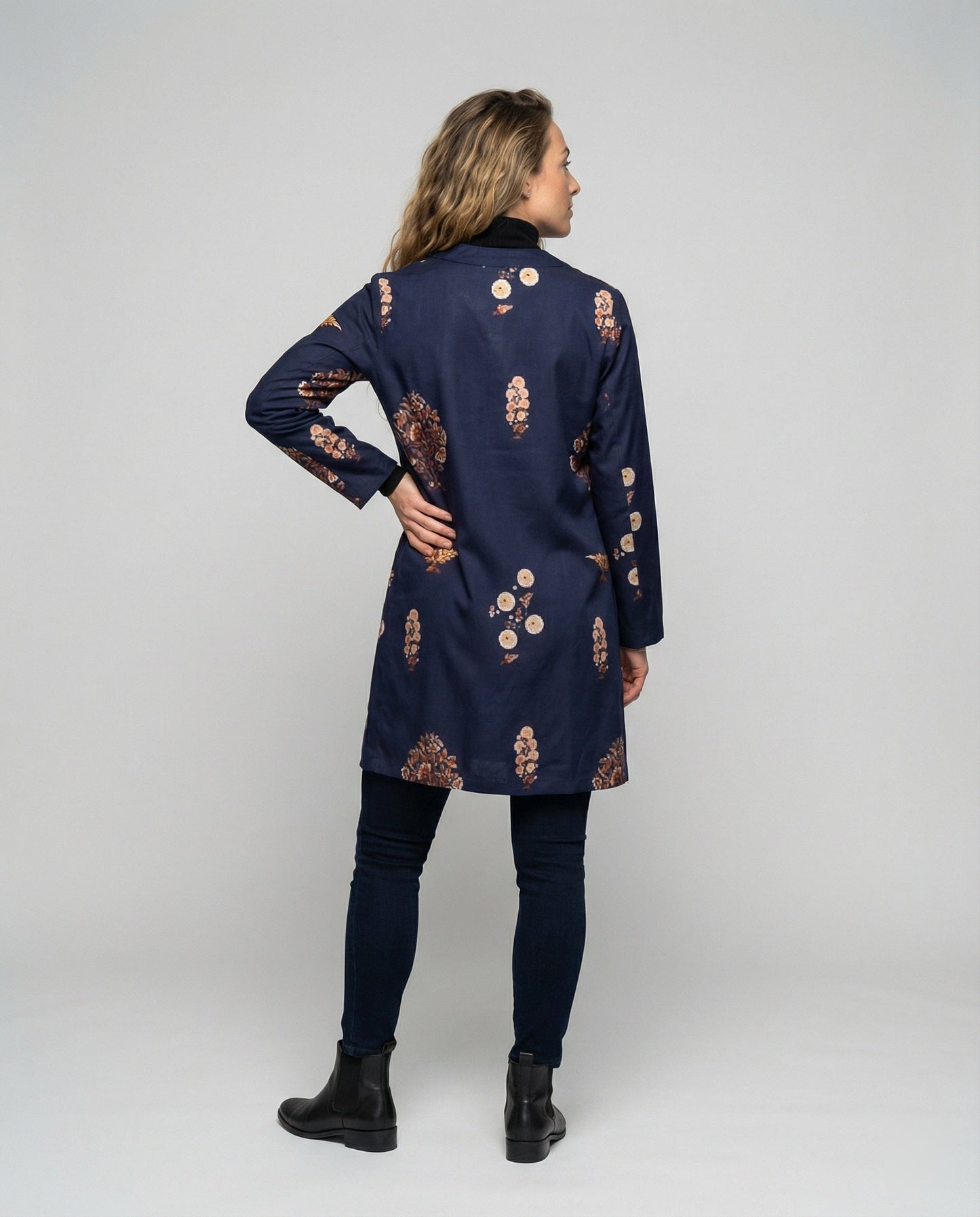 Damen Blazer Lang Vintage Bedruckt Elegant