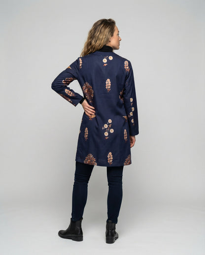 Damen Blazer Lang Vintage Bedruckt Elegant