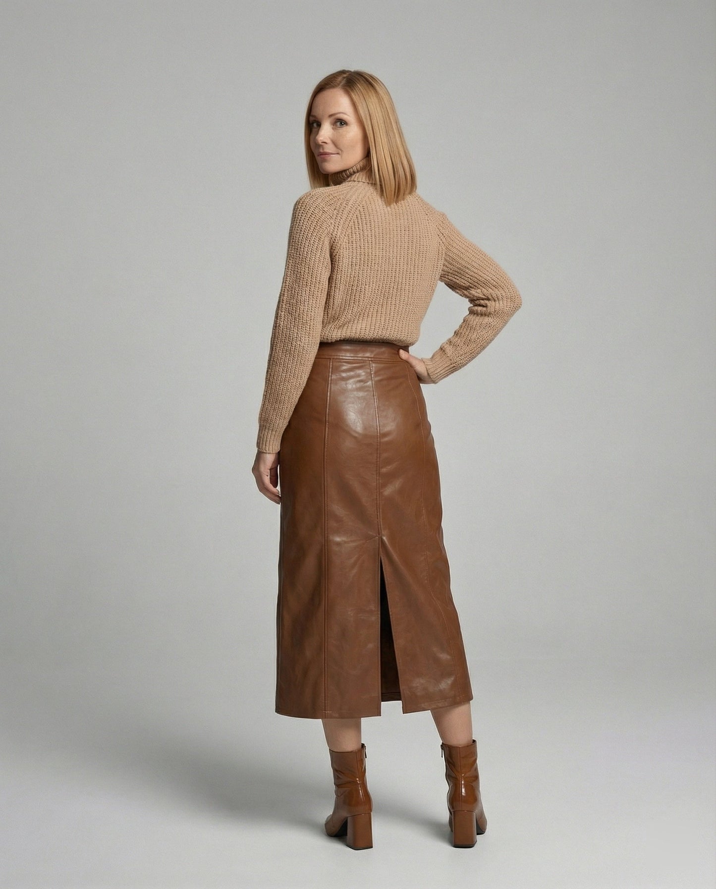 Lederrock Damen Lang Knopfleiste Schwarz Elegent