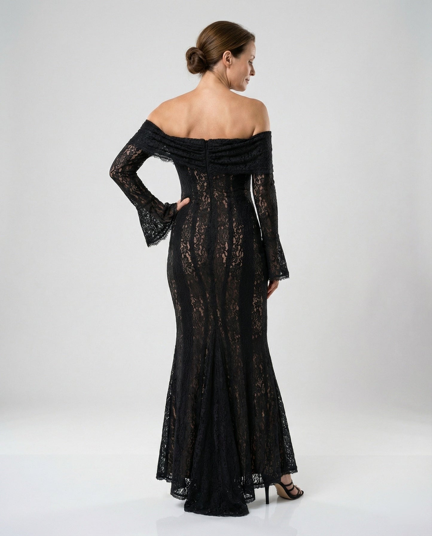 Elegantes Abendkleid Langarm Spitze Off-Shoulder