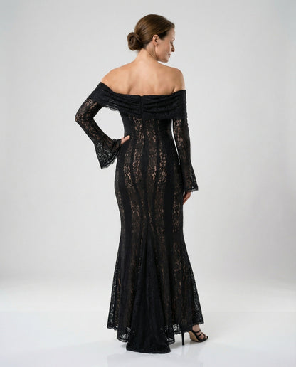 Elegantes Abendkleid Langarm Spitze Off-Shoulder
