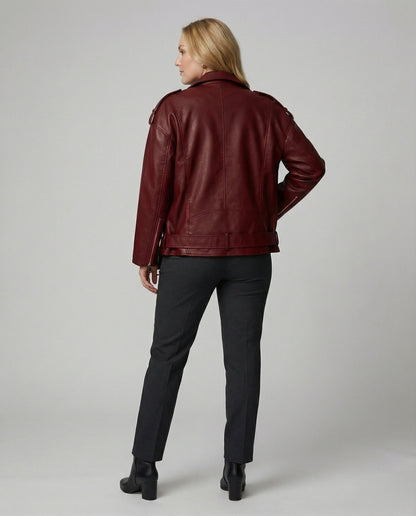 Leder Bikerjacke Damen Reißverschluss Schwarz