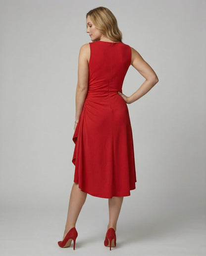 Damen Wickelkleid Ärmellos Asymmetrisch Elegant