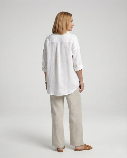 Damen Leinenbluse Elegante Knopfleiste Sommer