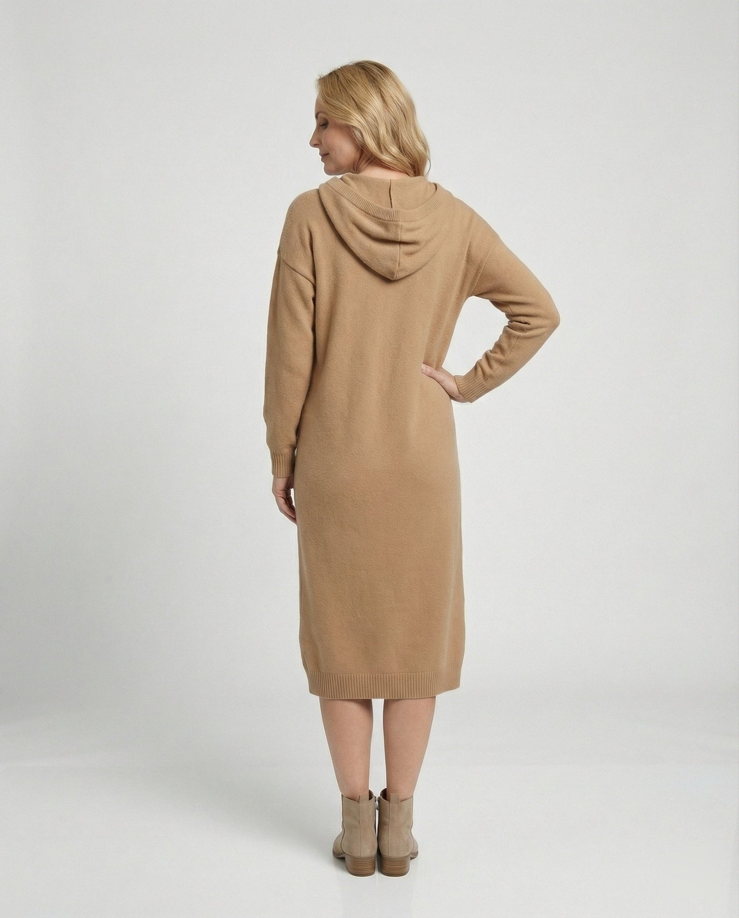 Damen Hoodie-Kleid Weich Kapuzenkleid mit Knöpfen Damenmode