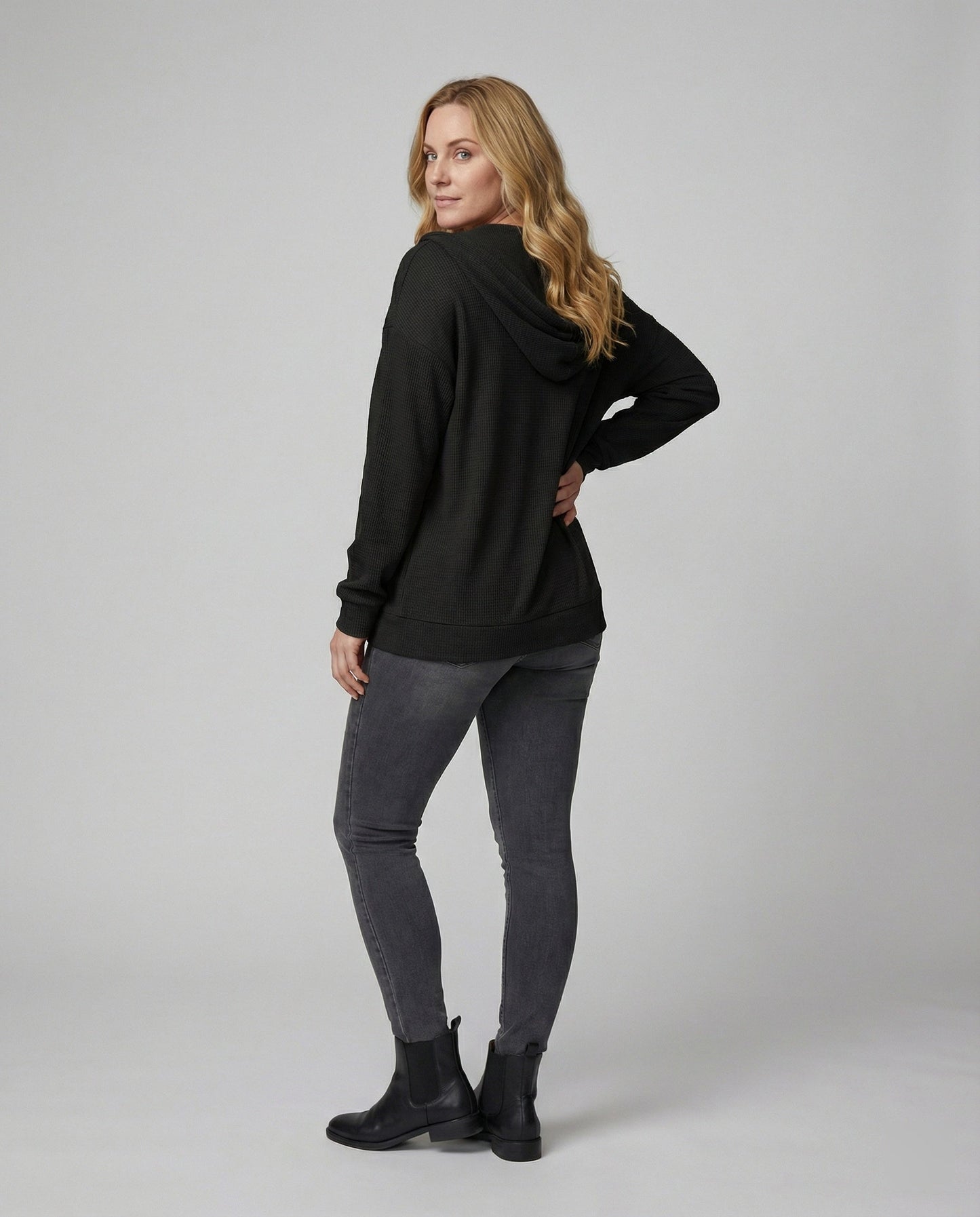 Damen Hoodie Jacke Lässig Waffle Mit Reißverschluss
