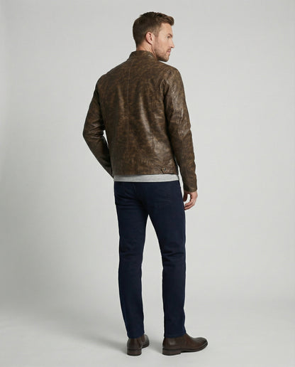 Herren Lederjacke Asymmetrisch Vintage Style