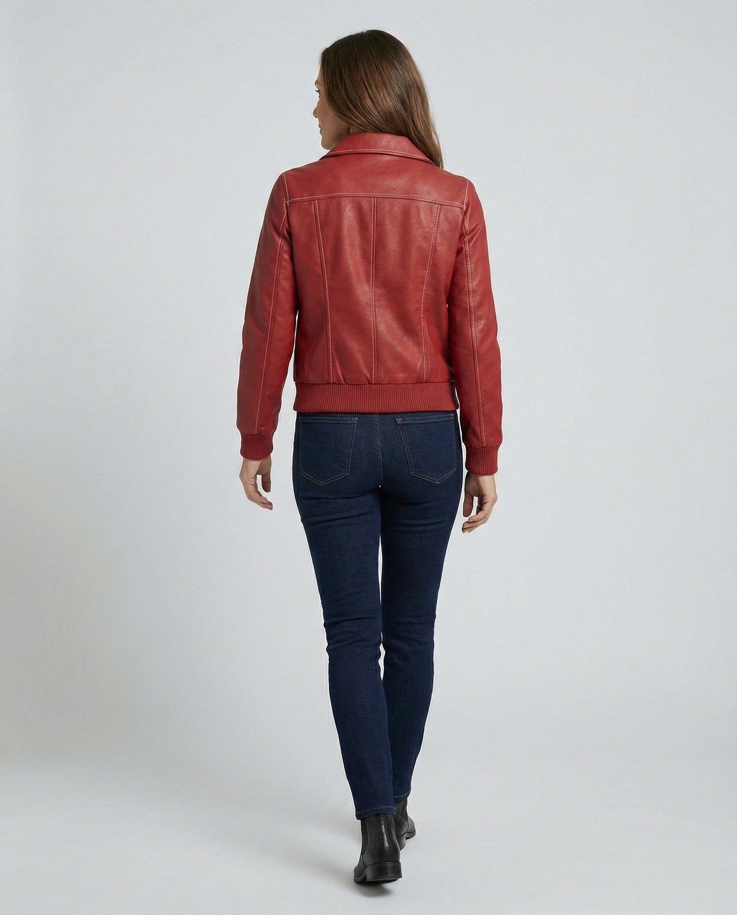Damen Lederjacke Elegante Mit Hochem Kragen Schwarz - BerlinGlamour