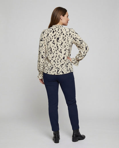 Damenbluse Elegante Tiermuster Bluse Mit Rüschensaum