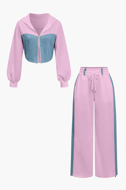Sportliches Zweiteiler-Set Denim Look Frauen