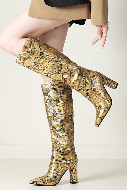 Goldene Stiefel Schlangenleder Optik Elegant Damen - BerlinGlamour