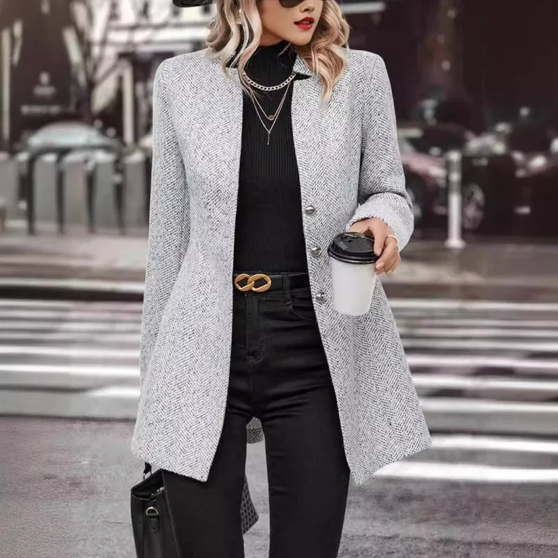 Elegantes graues Damen-Wollmantel von Shivarae