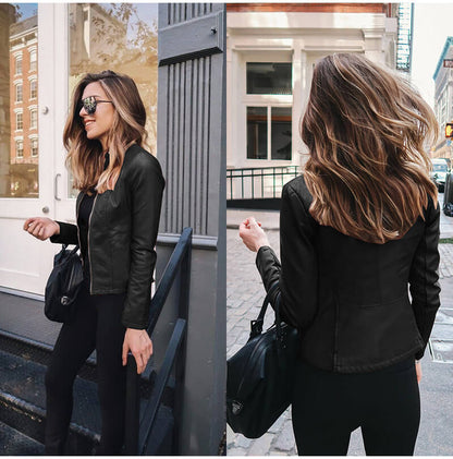 Leder Bikerjacke Italienisch Schwarz Damen