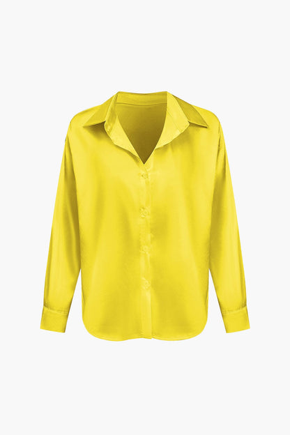 Elegante Bluse Langarm Seiden-Satin Damenbluse